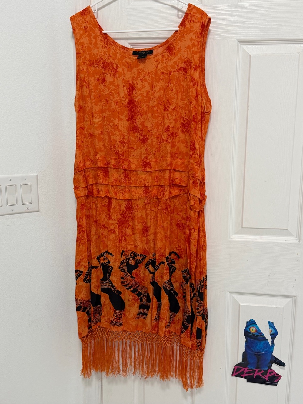 Orange Sleeveless Fringe Midi Dress